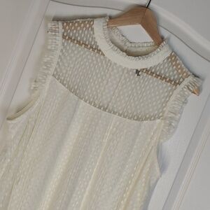 Sleeveless Ivory Swiss Dot Mock Neck Flowy Top Size XXL